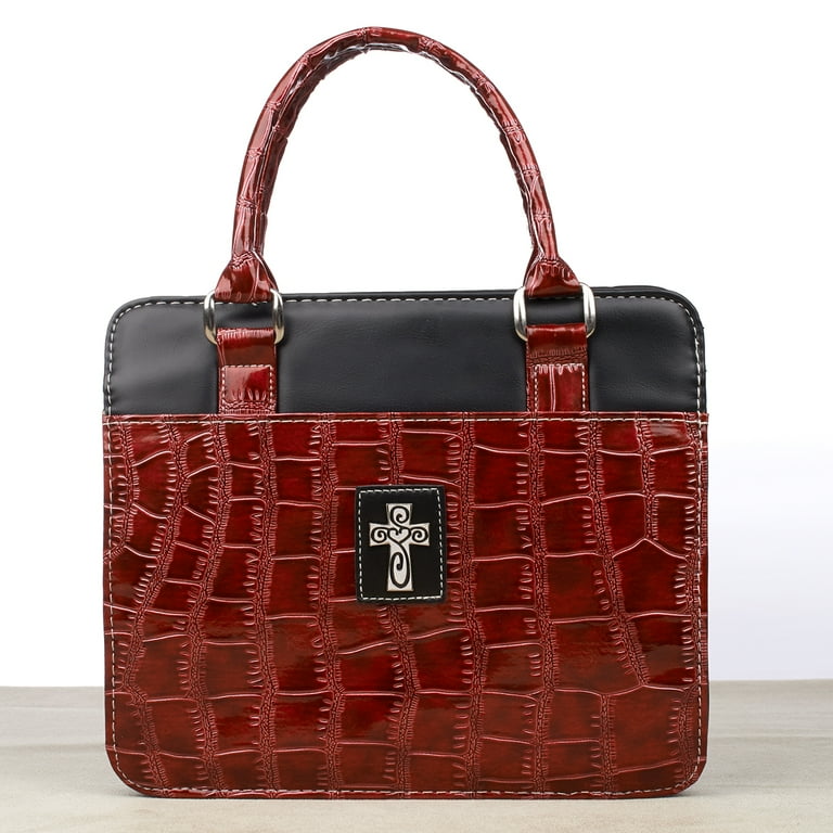 Burgundy Croc Embossed Genuine Leather Handbags Satchel Bags for Work