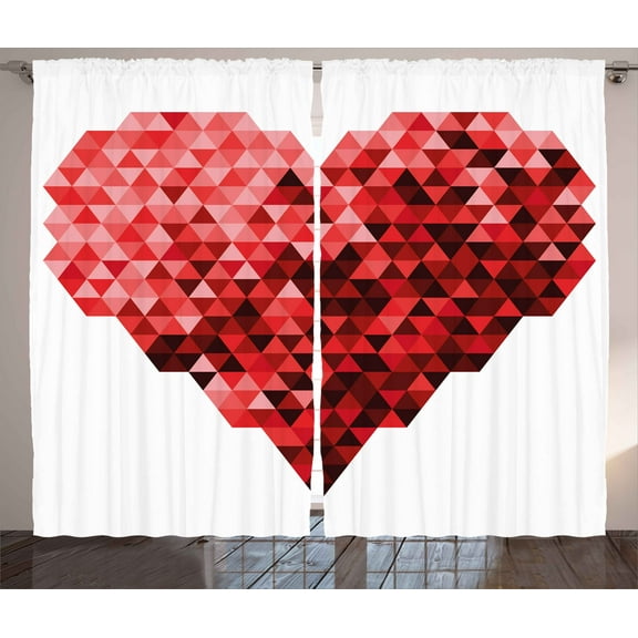 Ambesonne Burgundy Curtains 2 Panel Set, Future Modern Heart, 108" x 108", Red and Ruby