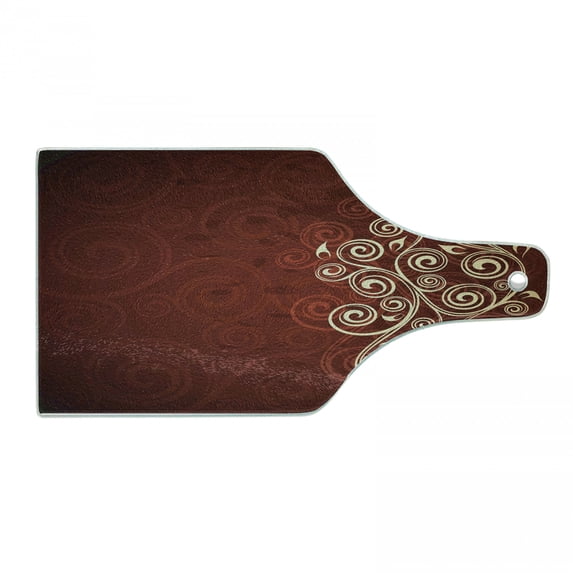 Burgundy Cutting Board, Floral Swirls Ivy Image Ombre Details Grunge Backdrop Flower Art, Decorative Tempered Glass Cutting and Serving Board, Wine Bottle Shape, Cream Ruby, by Ambesonne