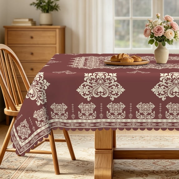 Burgundy Damask Rectangle Tablecloth,52x70 Inch,Waterproof Table Cover for Farmhouse Dining Room Holiday Gatherings
