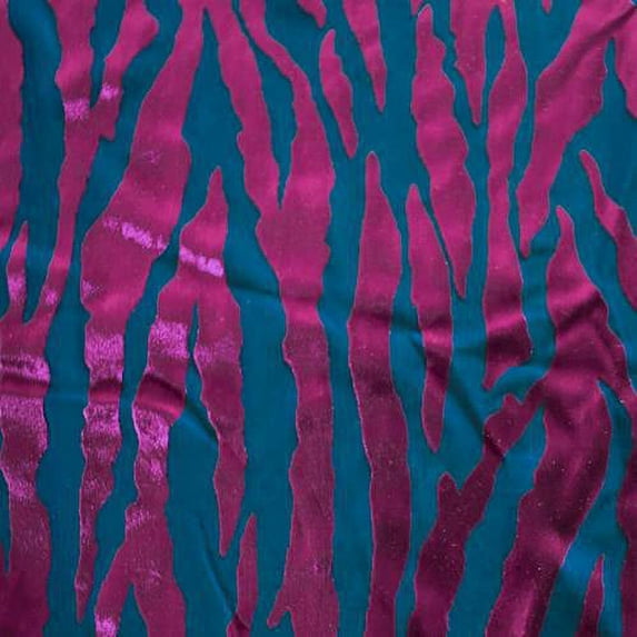 Burgundy/Deep Teal Zebra Burnout Velvet Knit, Fabric By the Yard