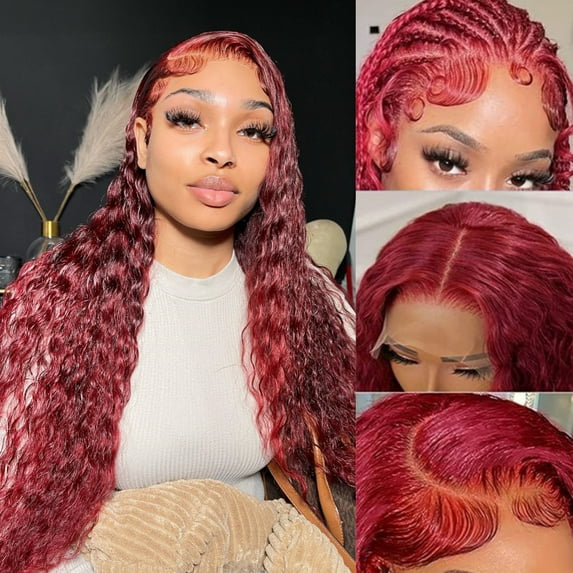 Burgundy Deep Wave 13x4 Human Hair 99J Lace Frontal Wigs Brazilian Water Wave Lace Front Wig