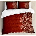 thumbnail image 1 of Burgundy Duvet Cover Set, Floral Swirls Ivy Image Ombre Details Grunge Backdrop Flower Art, Decorative 3 Piece Bedding Set with 2 Pillow Shams, Queen Size, Cream Ruby, by Ambesonne, 1 of 3