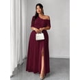 thumbnail image 1 of Burgundy Elegant One-Shoulder Chiffon Maxi Dress With High Side Slit For Wedding Party Event, 1 of 6