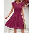 thumbnail image 1 of Burgundy Eyelet Cap Sleeve V-Neck A-Line Tiered Sundress For Women, 1 of 5