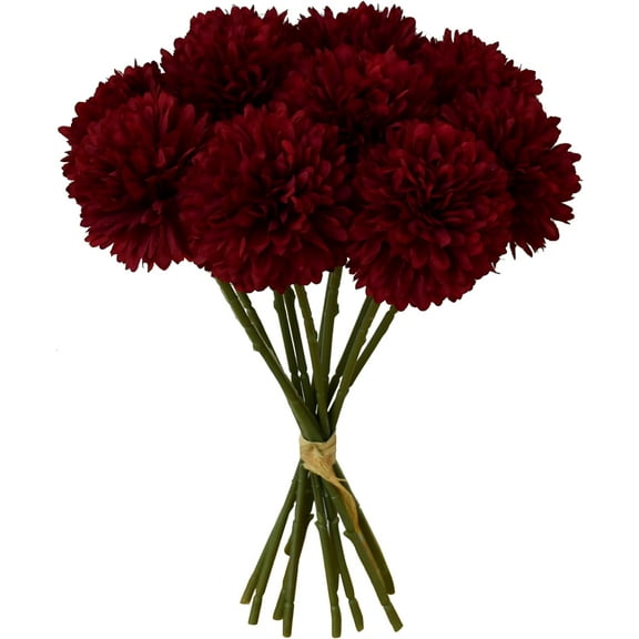 Burgundy Fake Flowers Artificial Chrysanthemum Ball Silk Flowers Silk Flowers 11" for Mother's Day Easter Home Kitchen Wedding Decorations