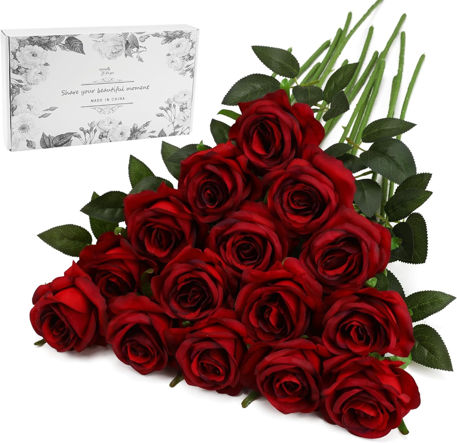 Burgundy Fake Roses Artificial Flowers - Fake Artificial Roses Silk Flowers with Stems for Home Wedding Hotel Office Centerpiece Decor（Burgundy）