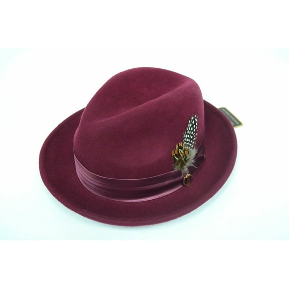 Men's Burgundy Fedora 100% Wool By Bruno Capelo Crushable UN-104