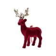 thumbnail image 1 of Burgundy Flocked Reindeer Christmas Table Decor – Velvet Standing Deer Figurine, Elegant Holiday Desktop Ornament for Living Room, Fireplace, Mantel & Home Xmas Decorations, 1 of 8