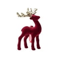 thumbnail image 1 of Burgundy Flocked Reindeer Christmas Table Decor – Velvet Standing Deer Figurine, Elegant Holiday Desktop Ornament for Living Room, Fireplace, Mantel & Home Xmas Decorations, 1 of 8