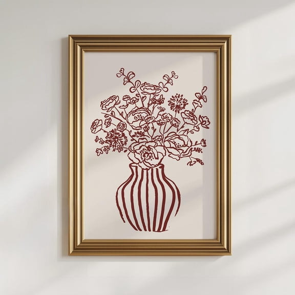 Burgundy Floral Framed Print Maroon Vase Wall Art