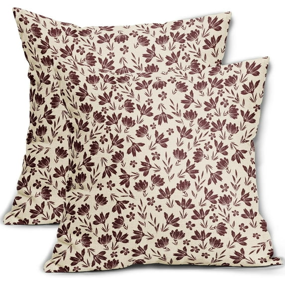 Burgundy Floral Pillow Covers 18x18 Set of 2 Vintage Rustic Old Style Cute Small Flower Burgundy Red Cream Print Decorative Outdoor Pillowcases Farmhouse Throw Cushion Case Decor for Couch Sofa Bed