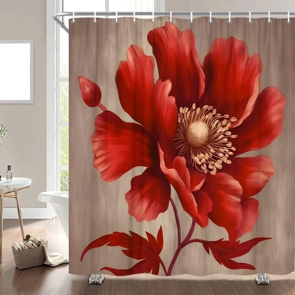 Burgundy Floral Shower Curtain Retro Brown Red Boho Flower Vintage Bloom Plant Elegant Chic Bathroom Decor Curtain Polyester with Hooks 72"W x 84"L (Pack of 1)