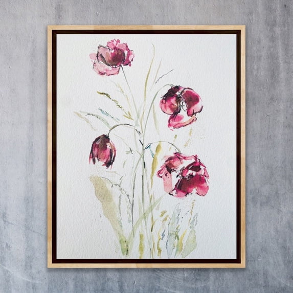 Burgundy Floral Stems Wall Art Print, Simple Purple Red Flower Drawing ...