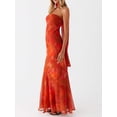 thumbnail image 1 of Burgundy Floral Strapless High-Neck Maxi Dress With Flowy Scarf Detail, 1 of 28