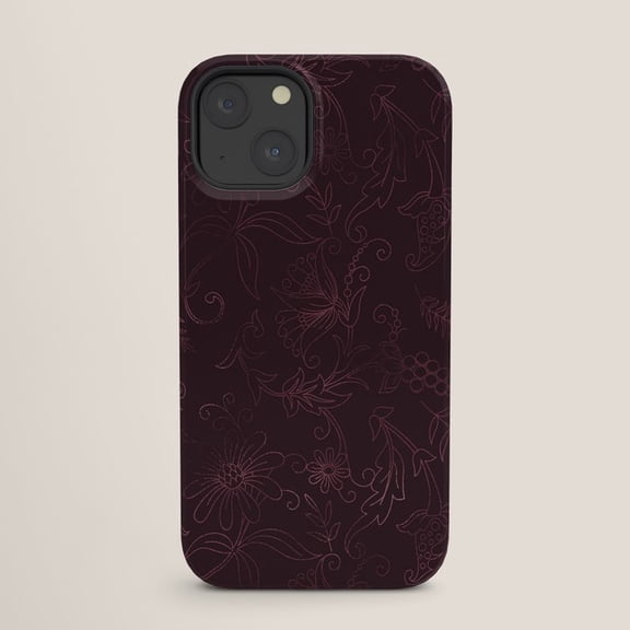 Burgundy Floral Vine and Butterfly Tough Case for Apple iPhone, Polycarbonate Shell with Shock-Absorbing TPU Liner