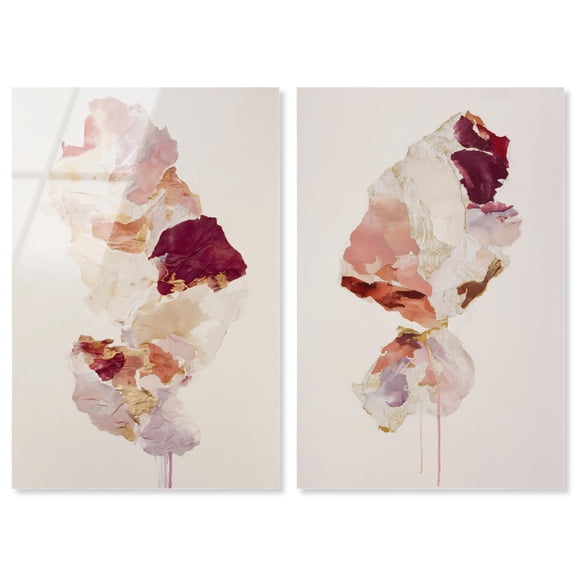 Burgundy Flow Set Acrylic Print Boho Gold Wall Decor Set by Art Remedy, Ready to Hang, 10 x 15