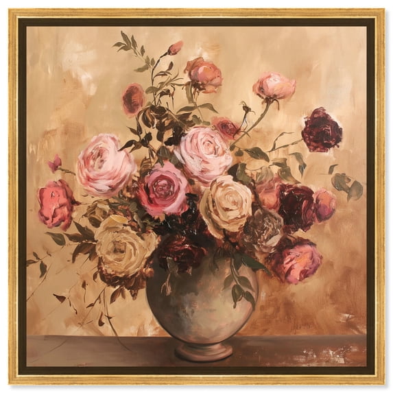Burgundy Flower Afternoon Canvas Floral Glam Art by Art Remedy, Gold Frame, 30" x 30"
