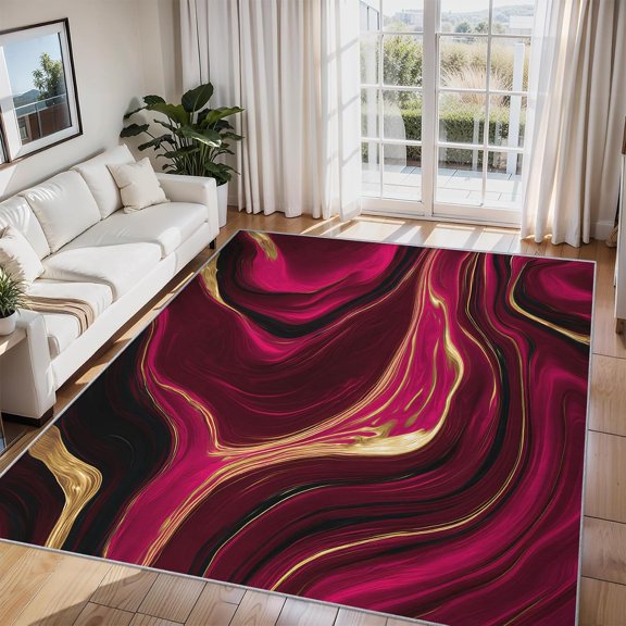 Burgundy Fluid Art Marble Area Rugs, Quicksand Liquid Carpet, Washable Non Slip Low Pile Soft Rug for Living Room Bedroom Decor Mat 2x3ft