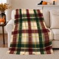 thumbnail image 1 of Burgundy And Forest Green Intersecting Plaid Bands, Soft Flannel Blanket with Traditional Tartan Plaid Print, Housewarming Gift and Home Decor for Bedroom and Living Room, 1 of 7