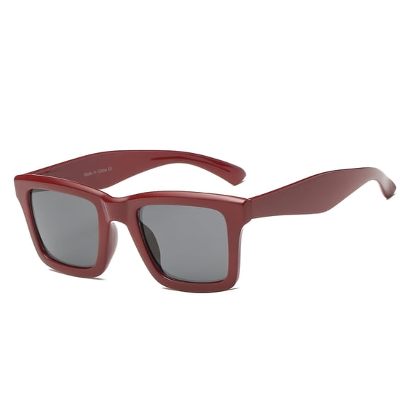 Burgundy Frame Square Sunglasses, UV400 Protection Dark Gray Lenses, Classic Fashion Eyewear for Men & Women
