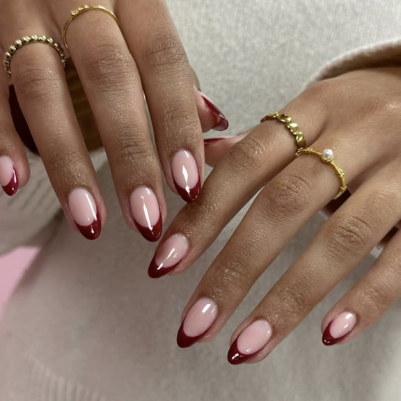 Burgundy French Wear Nail Nail Nail Tablets Cross-border Hot Selling Simple Almond Nail Tablets Nail Stickers Wholesale