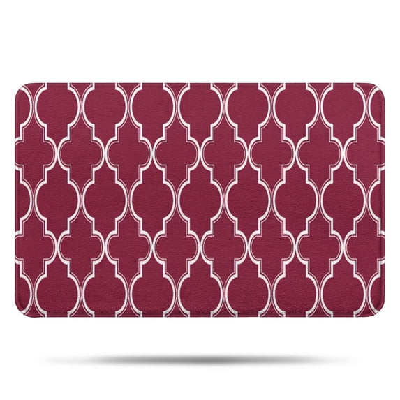 Burgundy Geometric Quatrefoil Pattern Bathroom Rugs Mat,Non Slip Microfiber Bathroom Rug,Rubber Backing,Soft Bathroom Mats for Bathroom Floor,Tub and Shower,17x27in(43x68cm)