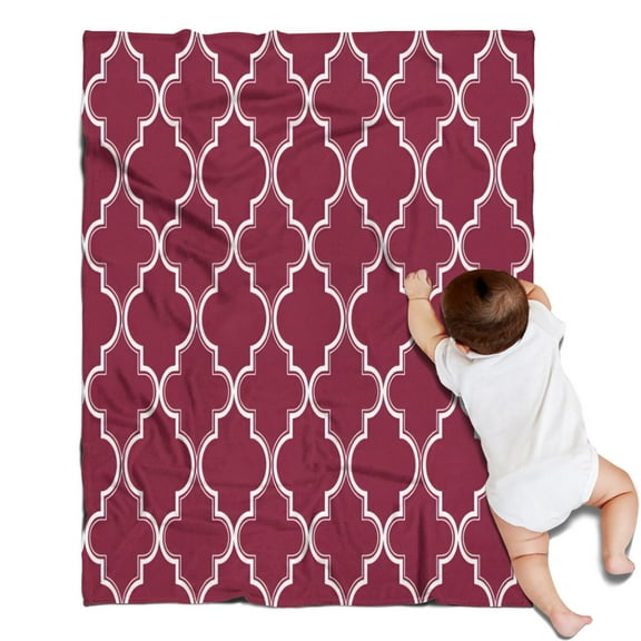 Burgundy Geometric Quatrefoil Pattern Blanket,Comfortable Soft Flannel Throw Blanket,All Season,Warm Lightweight Blankets for Sofa Bed Couch Living Room Chair,30"x40"