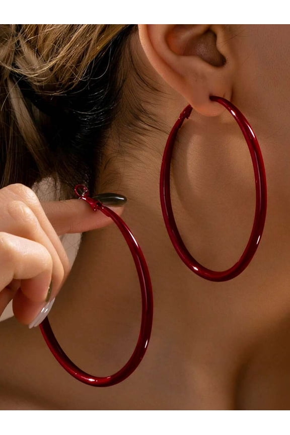 Burgundy Glossy Oversized Hoop Earrings With Smooth Finish