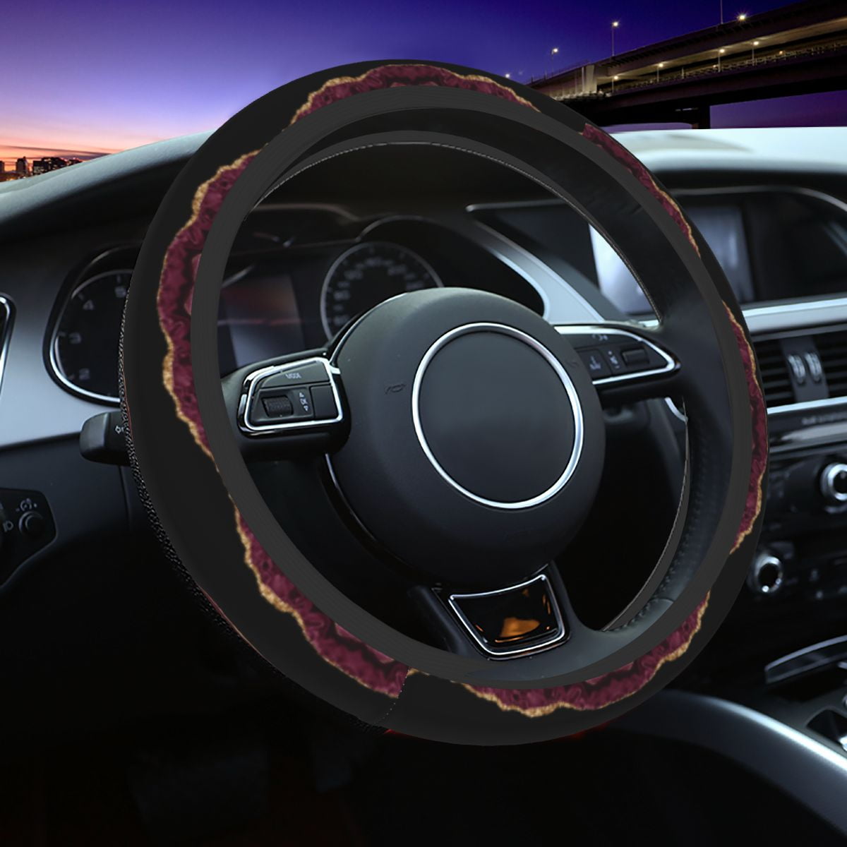 Burgundy Gold Agate Texture Steering Wheel Cover Marble St Steering