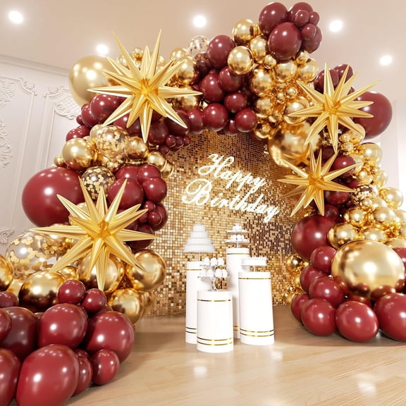 Burgundy and Gold Balloons Arch Kit - 158Pcs Burgundy Maroon and Metallic Gold Balloon Garland Kit for Birthday Wedding Anniversary Bridal Bachelorette Wedding Mother's Day Party Decorations