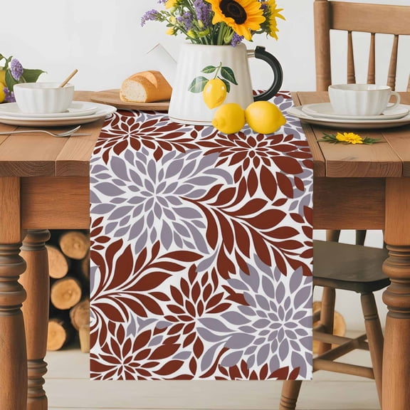 Burgundy Gray Flower Pattern Table Runner 72 Inches Long, Modern Floral Seamless Print Table Runners Tabletop Scarf Kitchen Dining Tables Decoration for Home Party Indoor Outdoor