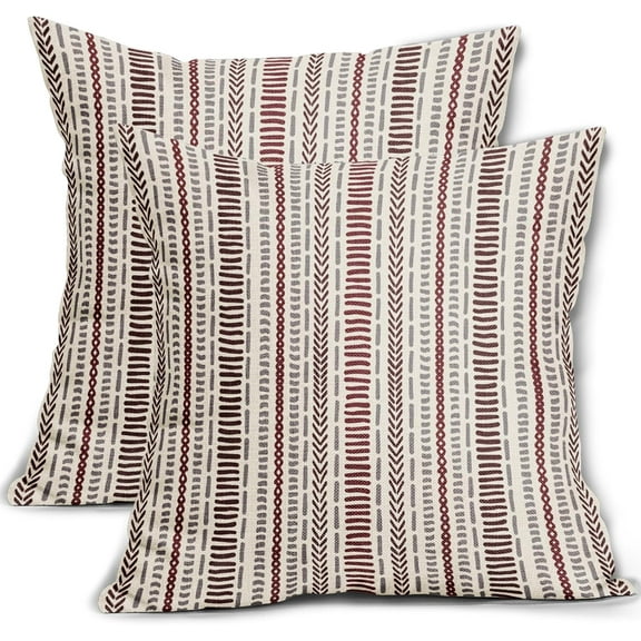Burgundy Grey Gray Boho Striped Pillow Covers 18X18 Inch Set of 2,Herringbone Print Pattern Decorative Throw Pillow Covers Outdoor Farmhouse Cushion Case Couch Sofa Bed Decor