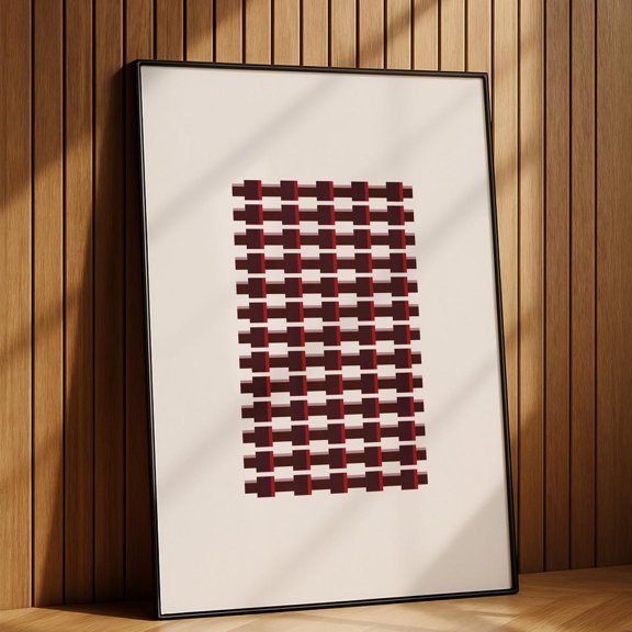 Burgundy Grid Retro Geometric Minimalist Decor Wall Art