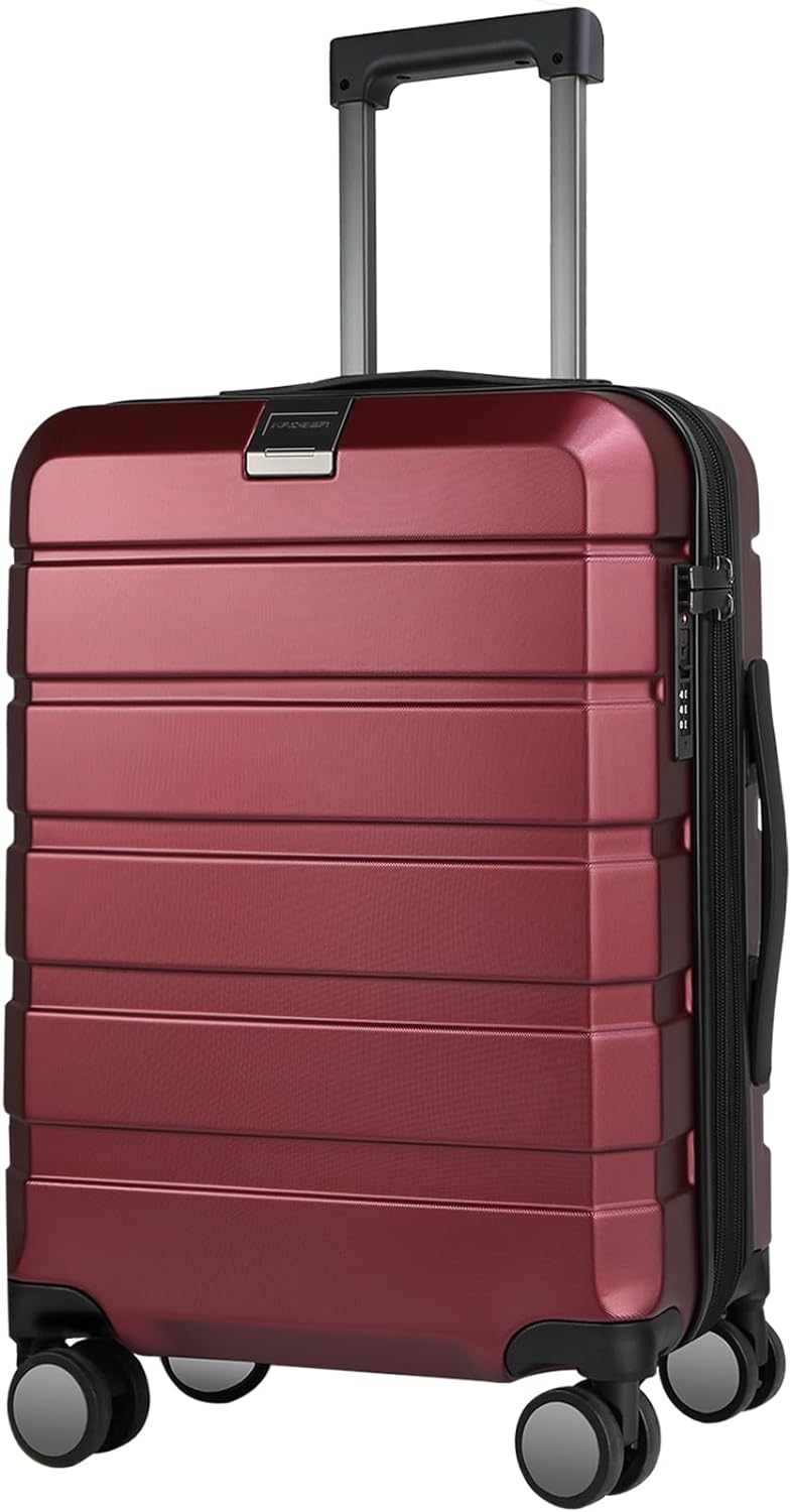 Burgundy Hardside Expandable Carry On Luggage with Spinner Wheels & Builtin TSA Lock, Durable