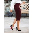 thumbnail image 1 of Burgundy High-Waist Pencil Skirt With Back Slit Workwear Style, 1 of 5