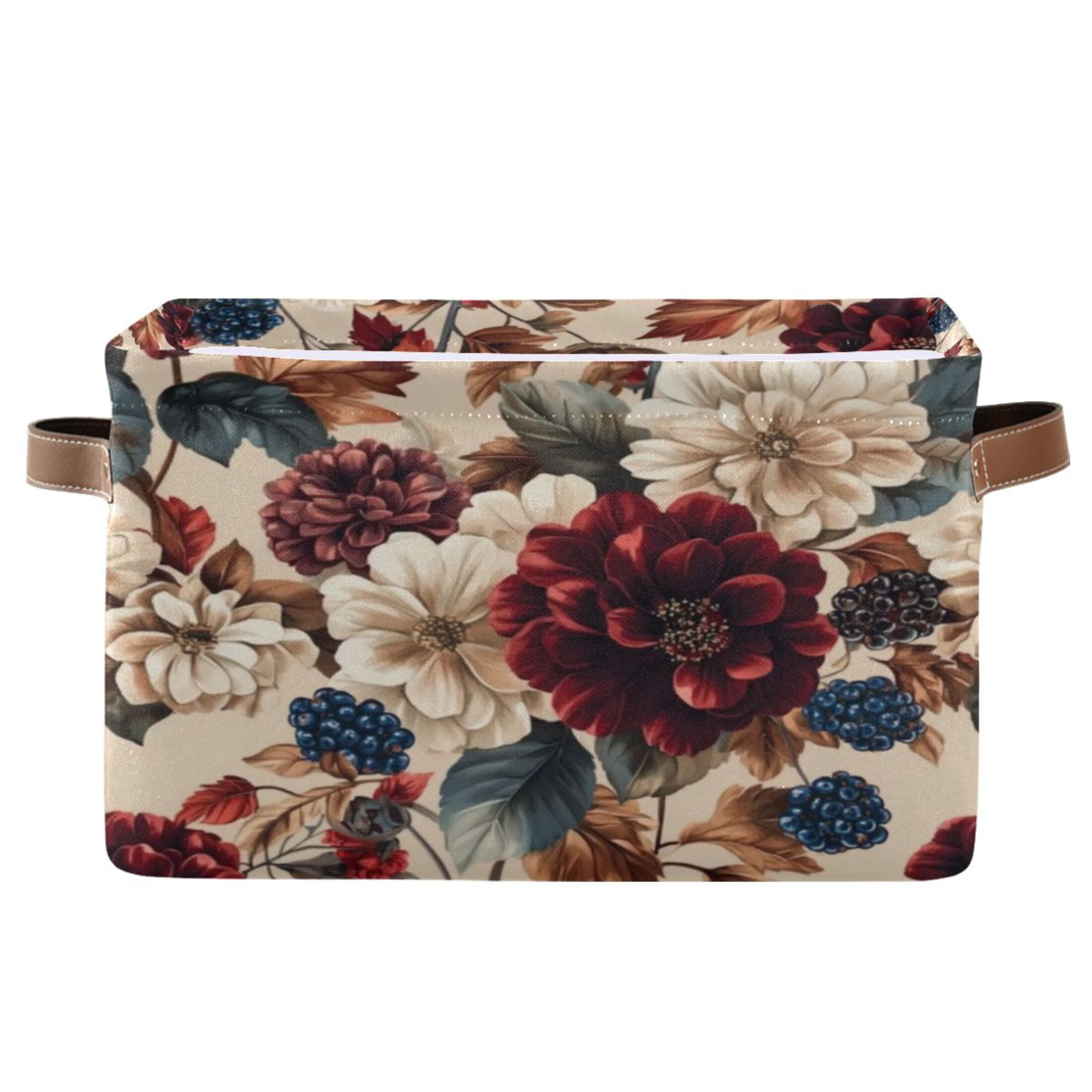Burgundy Hydrangeas Foldable Storage Basket,Canvas Fabric Foldable Storage Bins with Handles Open Home Storage Bins Boxes for Toy Book Shelf Closet Baskets