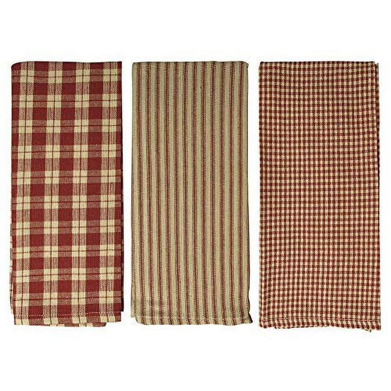 fillURbasket Burgundy Farmhouse Kitchen Towels Set of 3 Striped Buffalo  Checked Plaid Dish Towels Red and Tan Towels for Decor Dishing Drying  Cotton