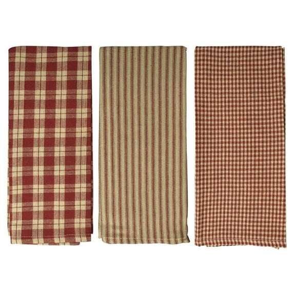 Burgundy Plaid Cotton Kitchen Towels, 3 Count