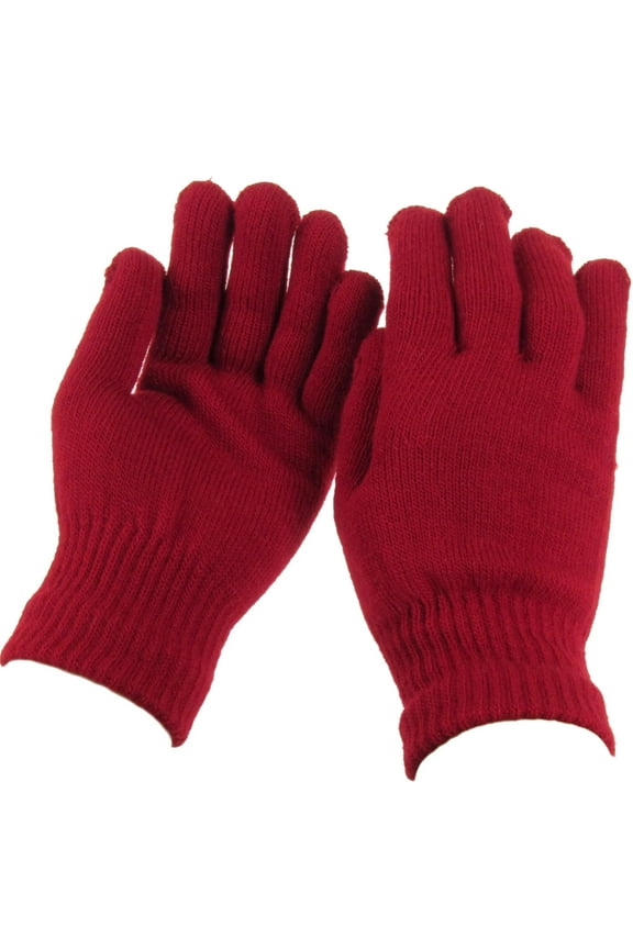 Burgundy Knitted Winter Warm Stretch Gloves One Size