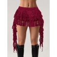thumbnail image 1 of Burgundy Lace Tiered Ruffle Asymmetrical Mini Skirt With Built-In Safety Shorts, 1 of 7