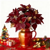 Burgundy Large Christmas Flowers Glitter Poinsettias Decorations, 10.2 Inch Artificial Christmas Tree Ornaments for Xmas Wreath Garland Party DIY Decoration