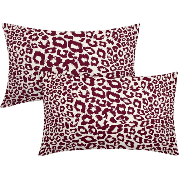 Burgundy Leopard Print Lumbar Pillow Covers 12x20 Inch Set of 2 Cheetah Animal Spots Rectangle Throw Pillows For Couch Farmhouse Square Pillow Cases Home Decor For Living Room Sofa Bed Porch Outdoor