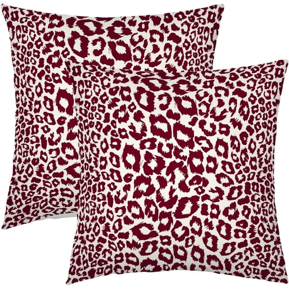 Burgundy Leopard Print Pillow Covers 16x16 Inch Set of 2 Cheetah Animal Spots Decorative Throw Pillows for Couch Farmhouse Square Pillow Cases Home Decor for Living Room Sofa Bed Porch Outdoor