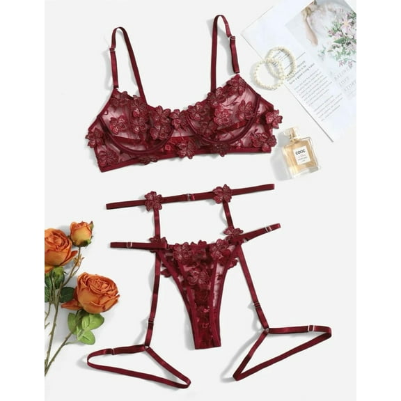 Burgundy Lingerie Set Garter