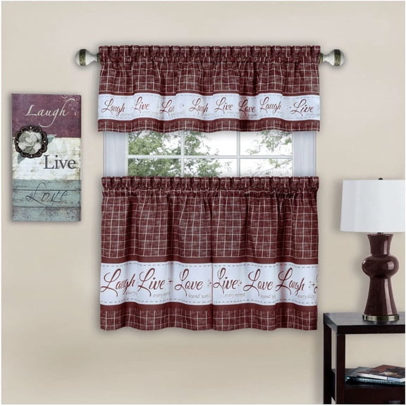 Burgundy Live~Laugh~Love 3 Pc Kitchen Curtain Set - 36in Long
