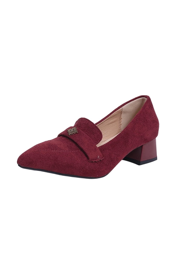Burgundy Loafers for Women Pointed Toe Slip On Flats, Mid Block Heel Dressy Work Shoes in Soft Velvet Material, Comfortable for Office & Evening,Size 9