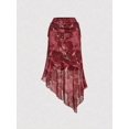 thumbnail image 1 of Burgundy Marble Print Asymmetrical Hem Ruched Waist Side Tie Flowy Skirt For Women, 1 of 4
