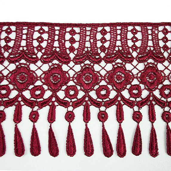 Burgundy Maroon Dark Red 5/8”~5-1/8” Embroidery Venice Lace Trim Guipure By Yard (CX005 (4"))