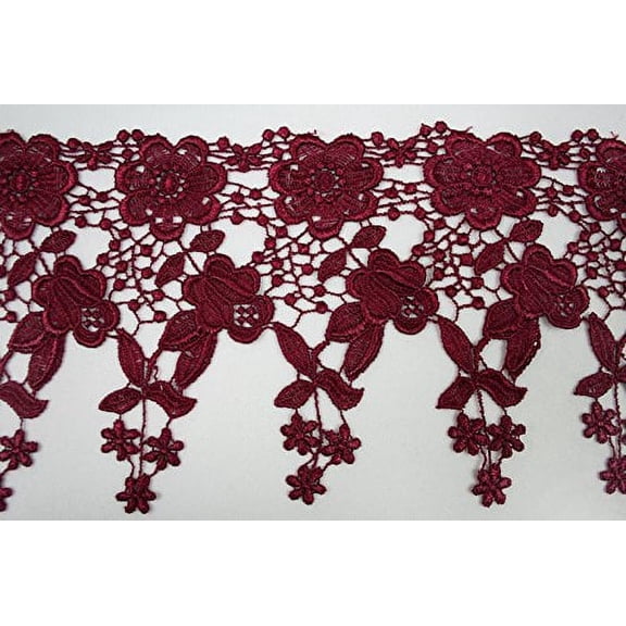 Burgundy Maroon Dark Red 5/8”~5-1/8” Embroidery Venice Lace Trim Guipure By Yard (UB302 (4.5"))
